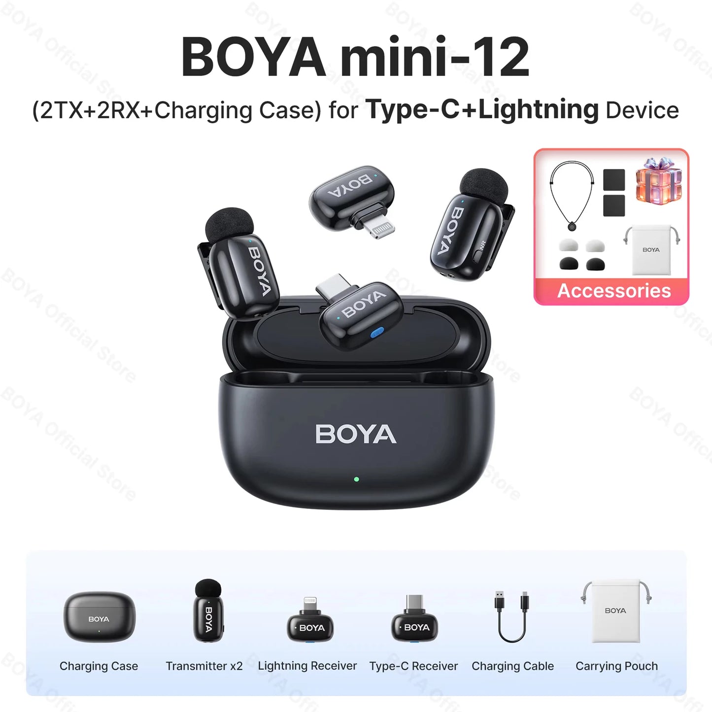 Mini microphone cravate sans fil BOYA pour iOS et Android