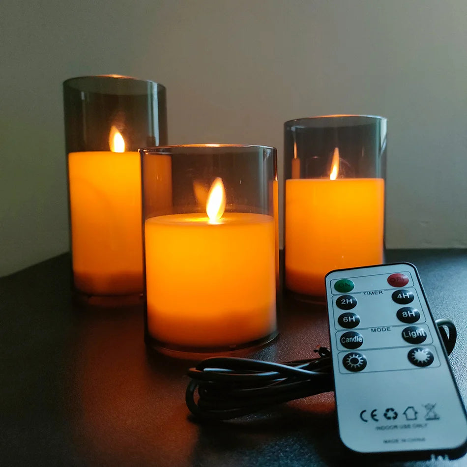 Bougies LED rechargeables par USB – Lot de 3 pièces avec télécommande
